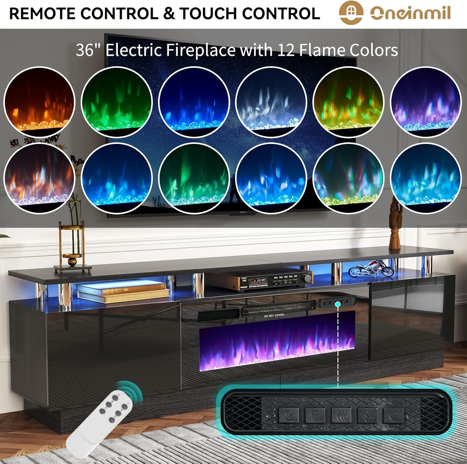 80" Modern Electric Fireplace TV Stand for Tvs up to 90 Inch, with